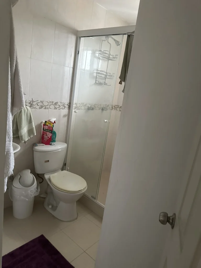 Baño con lavabo, sanitario y regadera